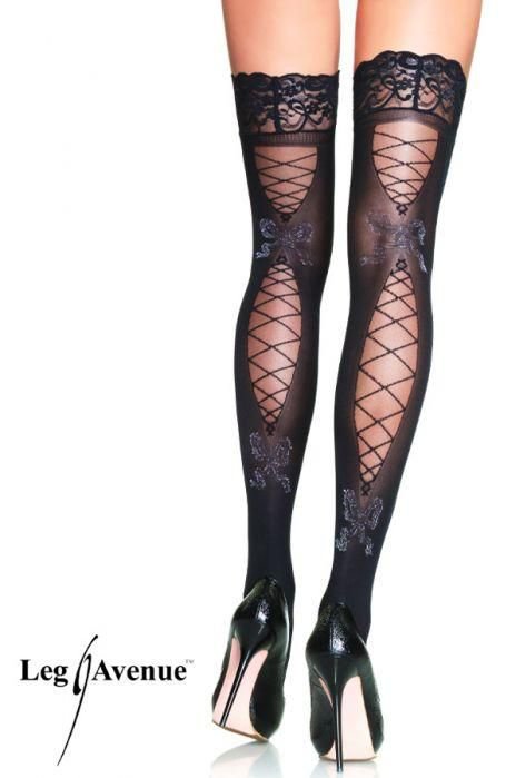 bas autofixants facon corset leg avenue noir argent bas autofixants