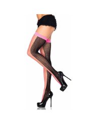 bas resille jarretieres noeuds leg avenue noir rose fluo bas