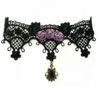 Collier sexy dentelle et satin et strass