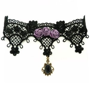 collier sexy dentelle et satin et strass