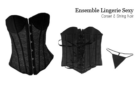 corset souple satine avec dentelle et string