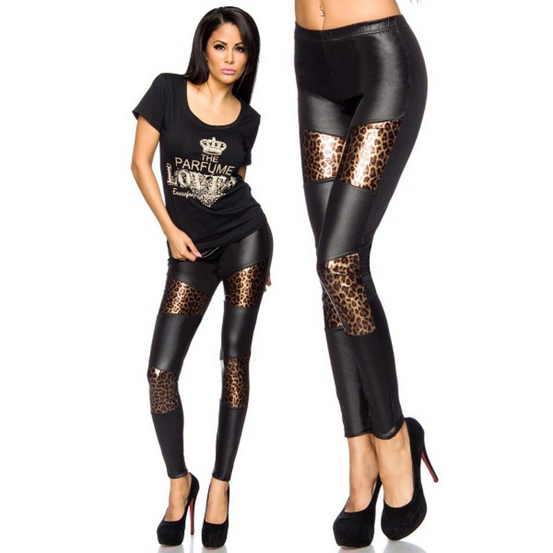 legging wetlook avec bandes leopard