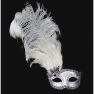 Loup venitien blanc a plume deco argentee