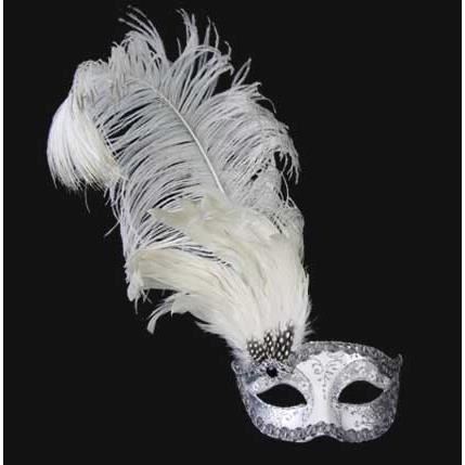 loup venitien blanc a plume deco argentee