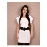 Robe avec ceinture manches courtes volantes